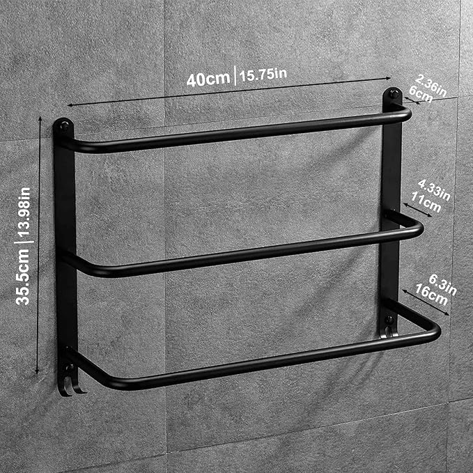 Stainless Steel Towel Stand Holder 3 Tier No Drilling Towel Hangar for Bathroom Kitchen Toilet Black