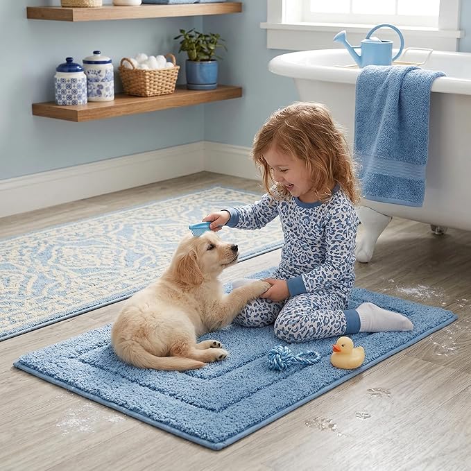 GRANNY SAYS Blue Bathroom Rugs Non Slip, 24" x 36", Large Bathroom Rugs Washable, Bath Rugs for Bath, Absorbent Bath Mats for Bath Floor, Absorbent Shower Rug, Microfiber Bath Mat for Tub