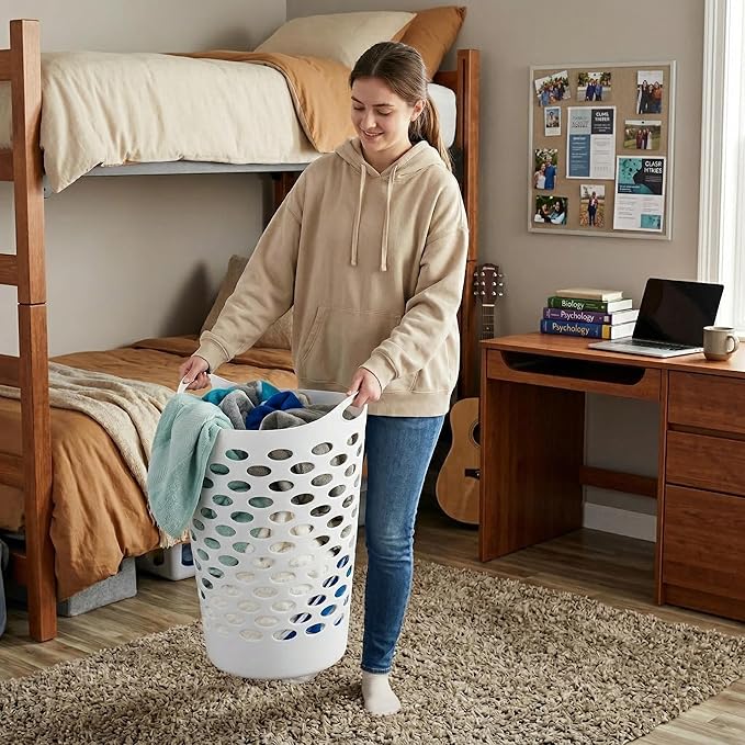 2-Pack 2.2 Bushel Flexible Laundry Basket, Lightweight and Easy to Clean，Tall Plastic Hamper for Clothes，Bedroom and Storage - Plastic Laundry Basket with Handles，White