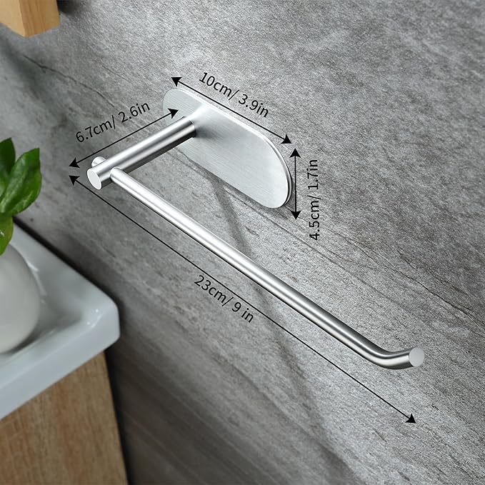 ZUNTO 2-Pack Self-Adhesive Hand Towel Holder for Bathroom, 9in Strong Adhesive Towel Rack Stick on Wall, No Drilling Towel Rings Set, Modern Brushed Stainless Steel