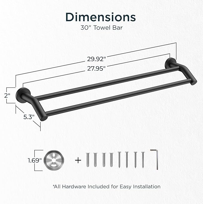 FORIOUS Double Towel Bar 30 Inch, Heavy Duty SUS304 Stainless Steel Dual Towel Racks for Bathroom Wall Mount, Space Saving Towel Rod Towel Holder Rail, Matte Black