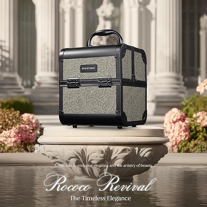 BYOOTIQUE Makeup Train Case Trolley w/Cube Case Cosmetic Organizer Rococo Gray