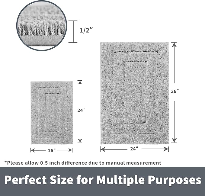 GRANNY SAYS Bathroom Rugs Sets 2 Piece,Soft Bath Mats for Bath, Bathroom Rugs Non Slip Washable, Absorbent Bath Rug for Tub,Shower and Toilet, Bath Mat Set (Gray, 20" x 32" + 16" x 24")
