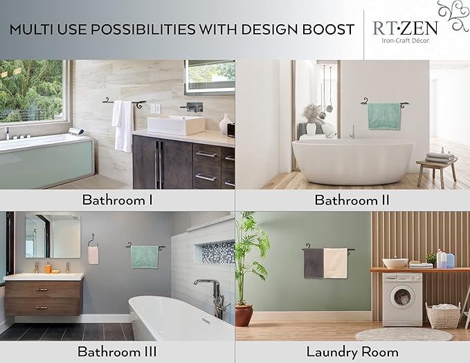 RTZEN Farmehouse Bathroom Towel Holder - Wrought Iron Matte Metal Black Towel Bar Wall Mount Rod - Handmade Home Decor Metal Kitchen Hanger Bar (24'' - Fits 24 Inch Towels)