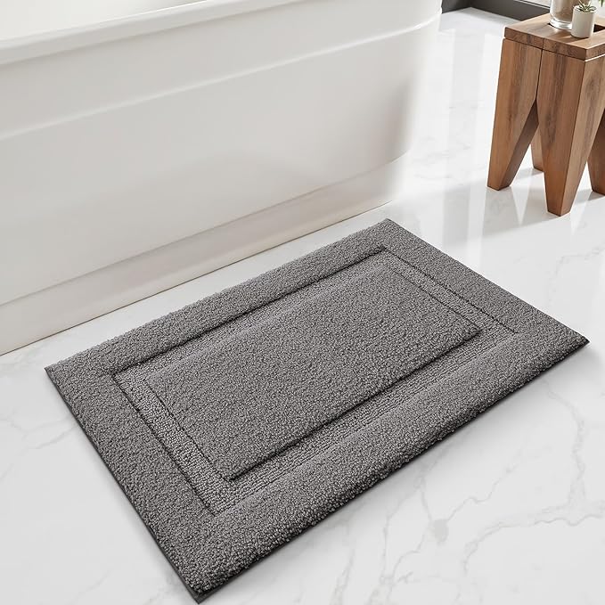 LUMI Ultra Soft Bathroom Rugs Non Slip with Rubber Backing, Absorbent Washable Bath Mat Quick Dry, Upgraded Premium Microfiber Plush Carpet for Bathtub and Shower Floor, Dark Grey, 17x30
