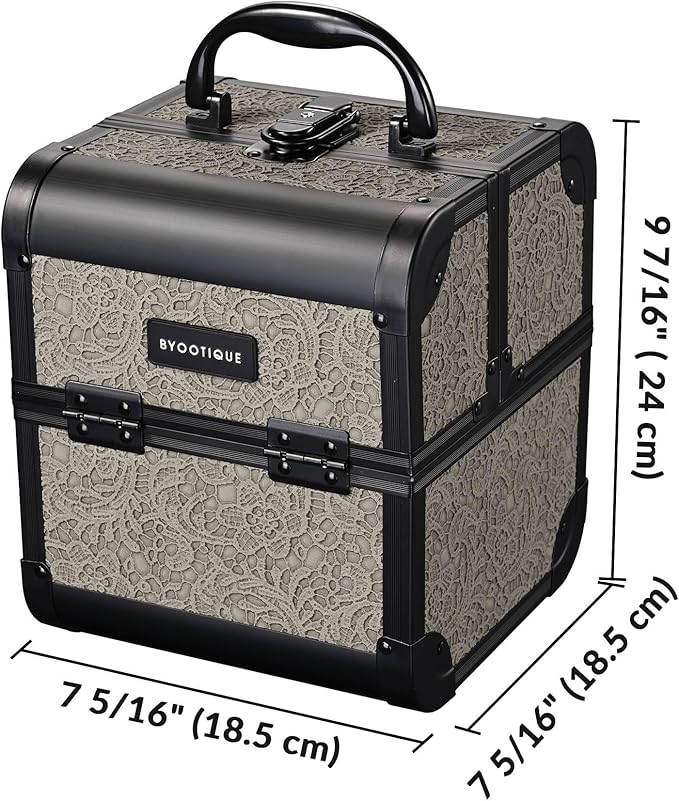 BYOOTIQUE Makeup Train Case Trolley w/Cube Case Cosmetic Organizer Rococo Gray