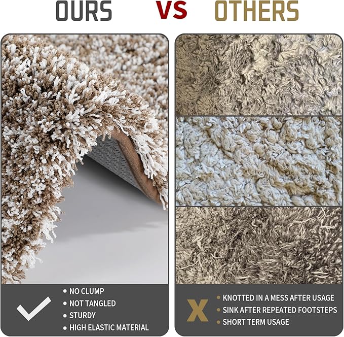 Yimobra Bath Rugs for Bathroom 32x20, Ultra Soft and Water Absorbent Bath Mats, Non Slip Plush Shower Rugs, Microfiber Thick Matts for Bathroom Floor/Tub, Machine Washable, Light Brown and White