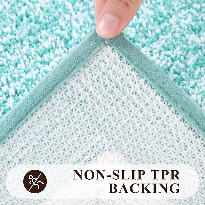 Pauwer 3 Piece Bath Mat Set, Non Slip Plush Bathroom Mats, Absorbent Shaggy Bathroom Rug Set with U-Shaped Contour Toilet Mat for Bedroom Living Room, Teal