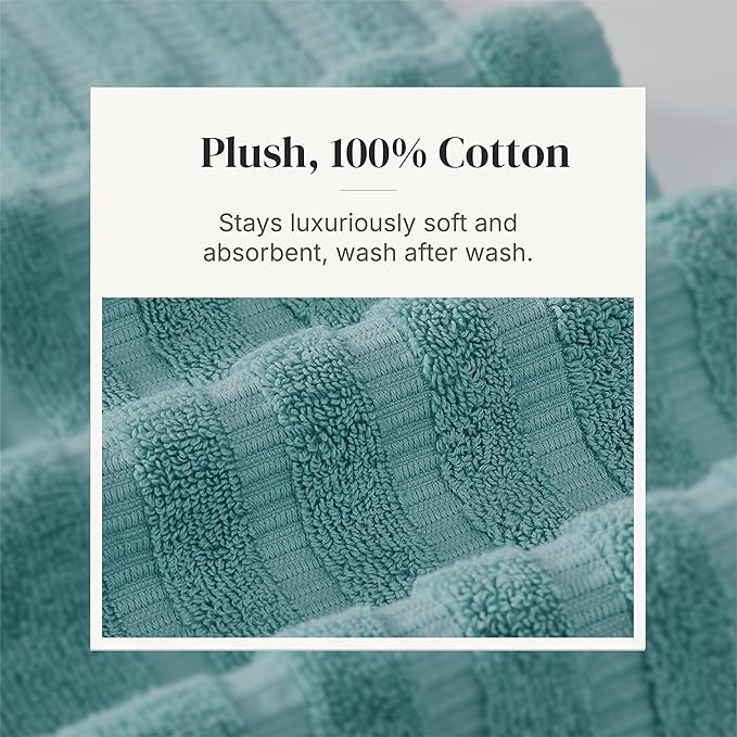 Modern Threads Classic Diamond 6-Piece 100% Cotton Towel Set – Yarn Dyed Jacquard – Includes 2 Bath Towels, 2 Hand Towels, 2 Washcloths – Absorbent, Quick Dry, Soft & Durable – Aqua
