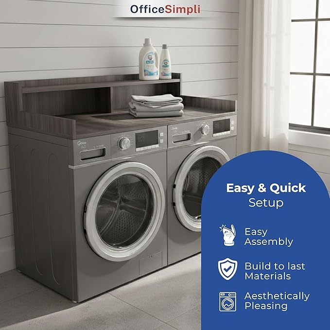 OfficeSimpli Large Washer Dryer Countertop with Shelf - 30 x 58 Inch - Made in USA Laundry Countertop Over Washer and Dryer with Non-Slip Pads, Storage Shelf, Laundry Topper Organizer, Iconic Maple