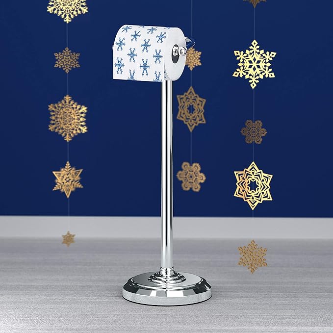 Gatco 1436C Toilet Paper Holder Stand, Chrome Finish, Freestanding Bathroom Floor Stand, Pedestal, Weighted Base, 22 Inch