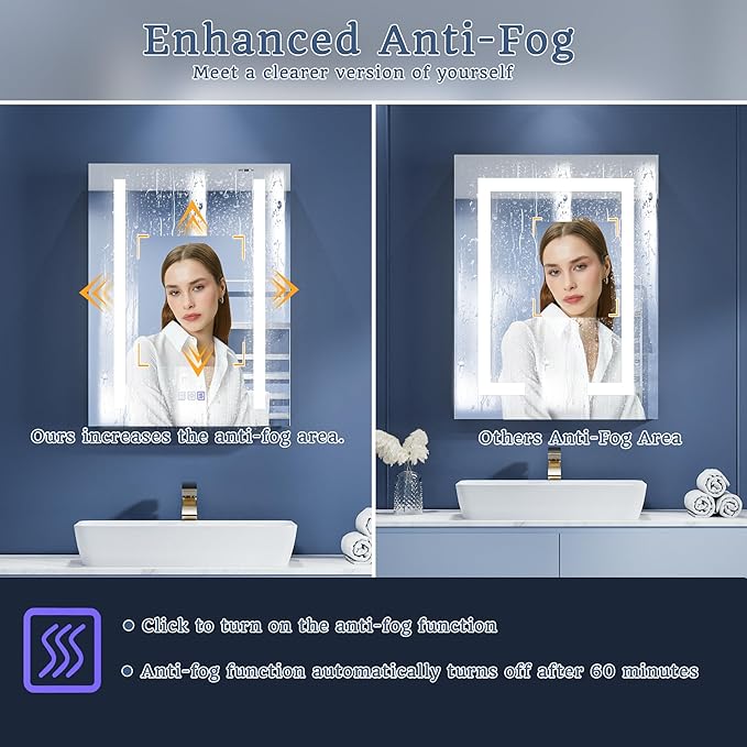 ExBrite Lighted Bathroom Medicine Cabinet, 20 x 26 Inch, Recessed or Surface led Medicine Cabinet, Defog, Stepless Dimming,Color Temper Change, 2 Outlets, Storage Shelves, Left Hinge