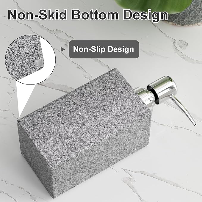 Gray Bathroom Accessories Set Resin 6PCS, Square Toothbrush Holders Set Complete with Soap Dispenser, Vanity Tray, Tumbler, Cups and Cotton Swab Jars for Counter, Sink or Small Spaces