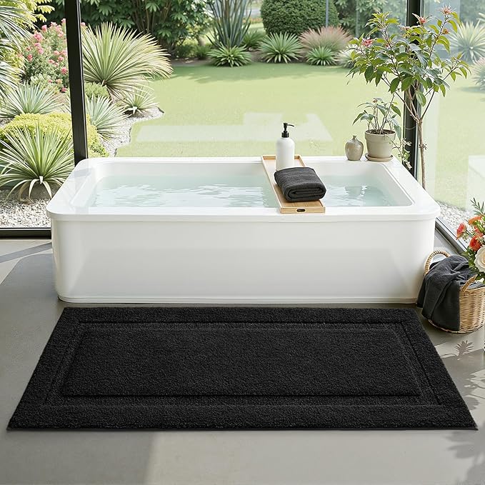LUMI Ultra Soft Bathroom Rugs Non Slip with Rubber Backing, Absorbent Washable Bath Mat Quick Dry, Upgraded Premium Microfiber Plush Carpet for Bathtub and Shower Floor, Black, 24x60