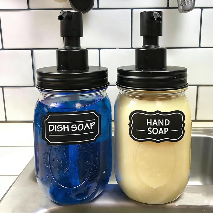 Amolliar Mason Jar Liquid Soap Dispenser Lid, Rust Proof Stainless Steel Replacement, Farmhouse Decor for Kitchen, Bathroom, Bath, Liquid Soap Pump for Hand Soap, Dish Soap, Lotion Soap, Black 2 Pack