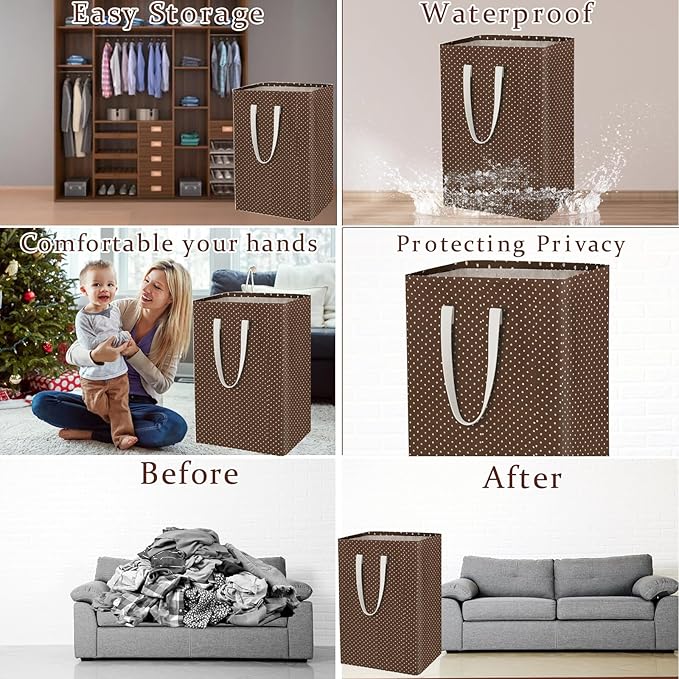 Waterproof Laundry Hamper Collapsible Laundry Basket Leather Handle Laundry Bag Large Clothes Storage Toy Organization for Bathroom Bedroom Laundryroom College Dorms (KaDian-01)