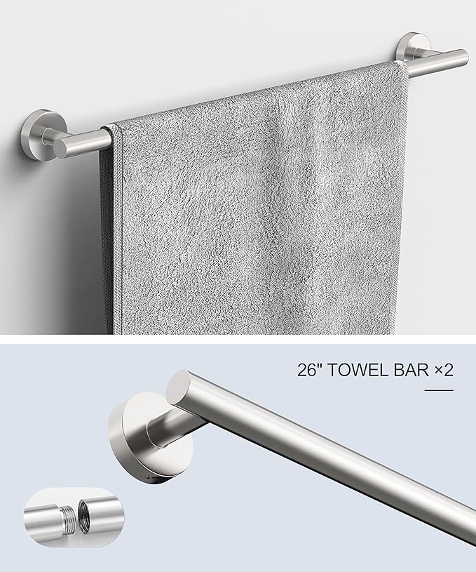 12 Pcs Brushed Nickel Bathroom Accessories Set, HOMEMYSTIQUE SUS304 Stainless Steel Bathroom Hardware Set, Bath Towel Bar Set, Toilet Paper Holders, Towel Rings Racks, Robe Towel Hooks