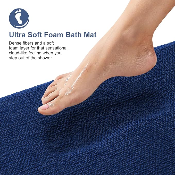 OLANLY Thick Memory Foam Bath Mat Rug 47x32, Extra Soft Absorbent Bathroom Rug, Quick Dry Bath Mats, Non-Slip, Machine Washable Carpet for Bathroom, Tub and Shower, Home Decor Accessories, Navy