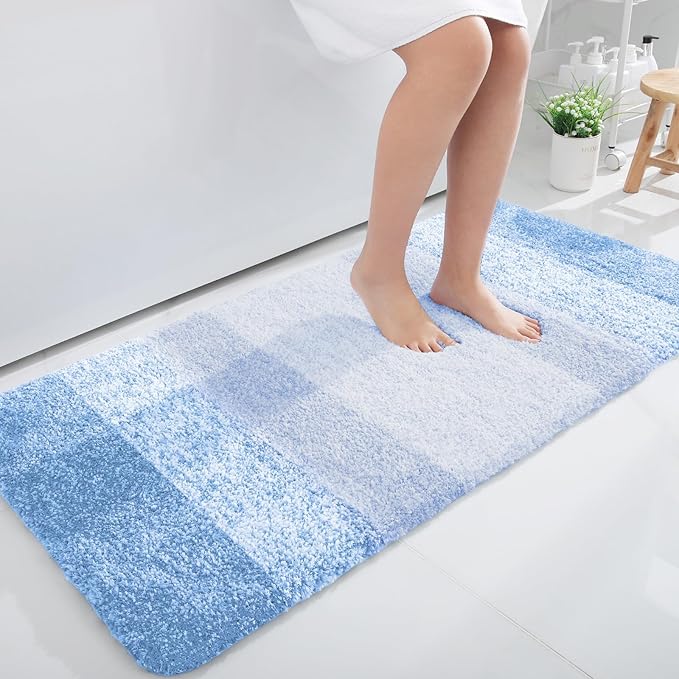 OLANLY Bathroom Rugs Mat 50x30, Extra Soft Absorbent Microfiber Bath Rugs, Rubber Backing, Quick Dry, Machine Washable Bath Mats for Bathroom Floor, Tub and Shower, Home Decor Accessories, Light Blue