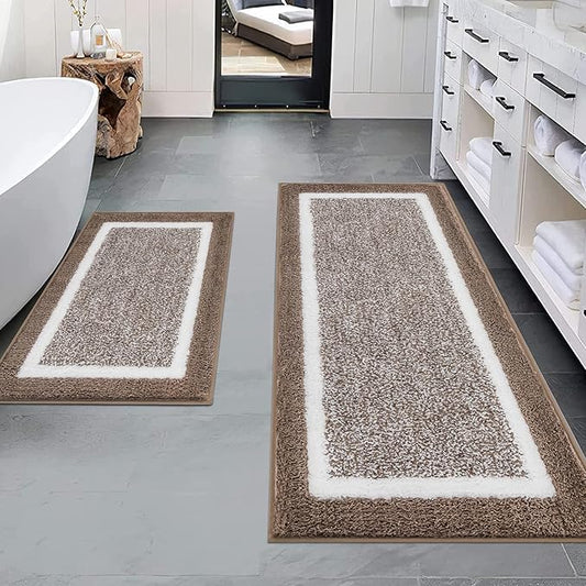 Pauwer Bathroom Rugs Sets 2 Piece, Non Slip Bath Mats for Bathroom, Absorbent Bath Rugs Floor Mat, Machine Washable Shower Rugs for Bath Floor, Tub and Shower