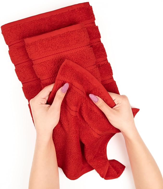 American Soft Linen Luxury Hand Towels for Bathroom, 600 GSM Heawy Weight 16x28 Size 100% Cotton Turkish 4 Piece Hand Face Towel Set, Red Hand Towels