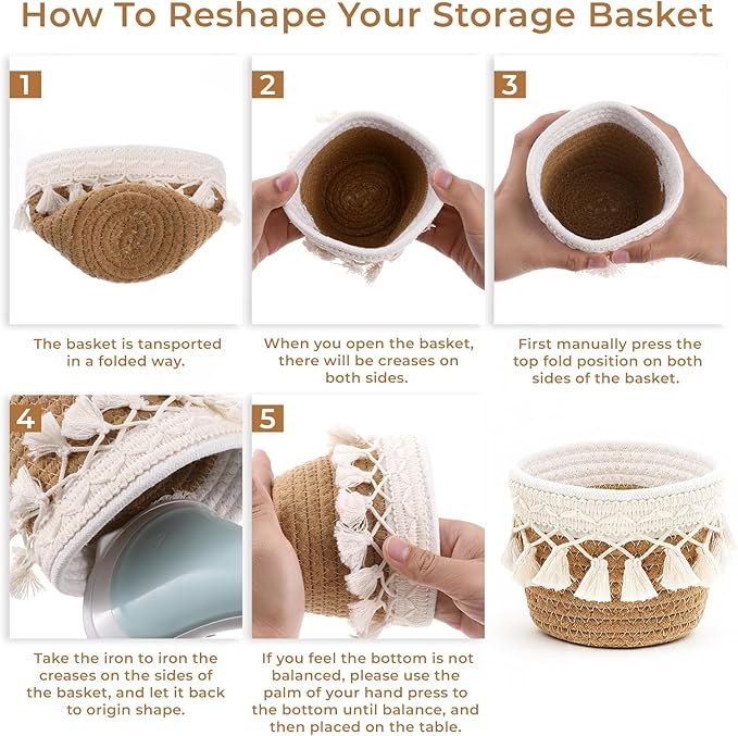 Macrame Makeup Brush Holder Organizer Comb Brushes Mini Storage Basket Boho Decor Baskets Cosmetics Desk Storage Baskets Tassels Fringe Decorative Pencil Holder for Vanity Office Desk Organizer