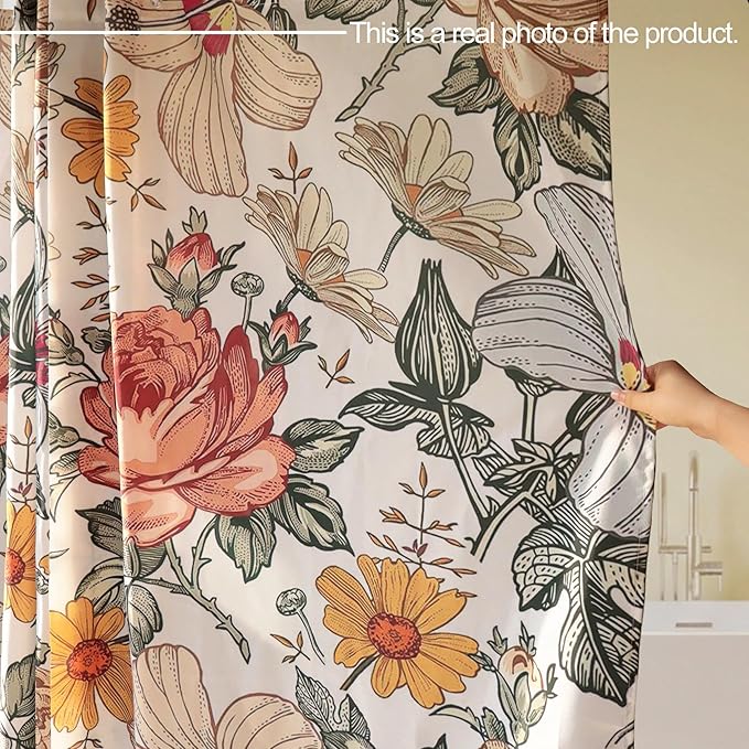 Vintage Watercolor Floral Shower Curtain for Bathroom,Boho Botanical Wildflower Shower Curtains,Funny Waterproof Polyester Cottagecore and Farmhouse Bathroom Decor,72x72 Inch
