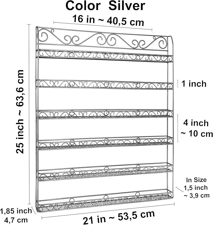 AMT Metal Nail Polish Racks for The Wall | Clear Nail Polish Display | Essential Oils Organizer | Holds up to 108 Bottles (Silver - 2 Pack)