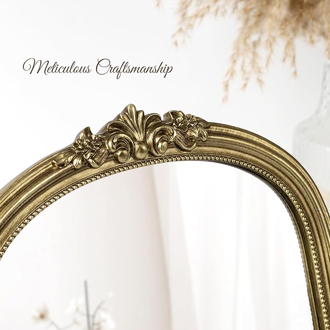 AELS 11.7"x10.8" Antique Gold Makeup Mirror, Vintage Arendahl Tabletop Vanity Mirror with Stand, Small Arched Mirror Wall Decor for Living Room Bedroom, Ornate Baroque Mirrors Luxury Home Decor