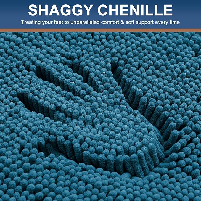 Smiry Luxury Chenille Bathroom Rugs 36x24, Extra Soft and Absorbent Shaggy Bath Mat, Machine Washable, Non-Slip Plush Carpet Runner for Tub, Shower, and Floor, Home Decor Accessories, Peacock Blue