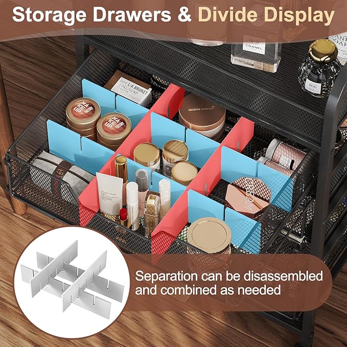 Makeup Cart Organizer with 4 Drawers, Vanity Storage Organizer, Large Floor Skincare Organizers Cosmetics Display Cases for Skin Care Perfume Nail Polish, Black