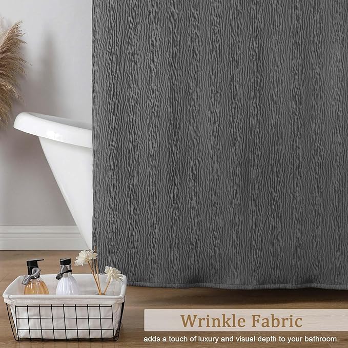 Aiyufeng Fabric Grey Long Shower Curtain for Bathroom, 3D Textured Pattern Shower Curtain Hotel Spa Quality, Boho Bathroom Curtain Modern Style Soft Cloth Luxury, Machine Washable,72x84 Inches