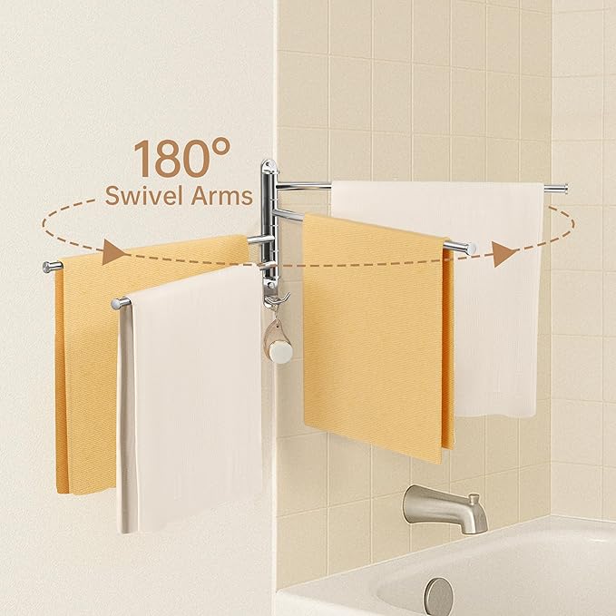 KES Swivel Towel Rack, Swing Arm Towel Bar 4-Arm Extra Long 19.5" Swing Out Towel Rack for Bathroom Wall, Hand Towel Rack Wall Mounted 18/8 Stainless Steel Polished Finish, A2103S4L50