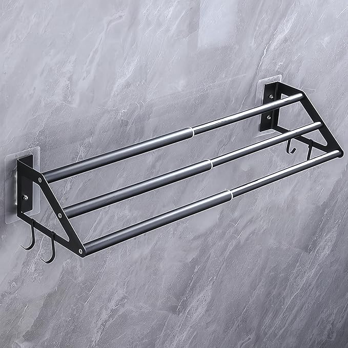 3 Bars Towel Bars Hanger Freely Retractable 11-23 Inch Stainless Steel Bath Rack Strong 3M Adhesive Bathroom Wall Free mounting Hole-Installing washroom Kitchen