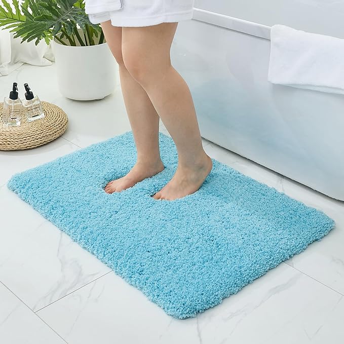 Bathroom Rugs Non Slip Washable 32x20, Ultra Thick Soft Microfiber Absorbent Bath Mats, High Density Foam Latex Non Slip Backing Bath Rugs, Fluffy Floor Carpet for Tub&Shower, Teal