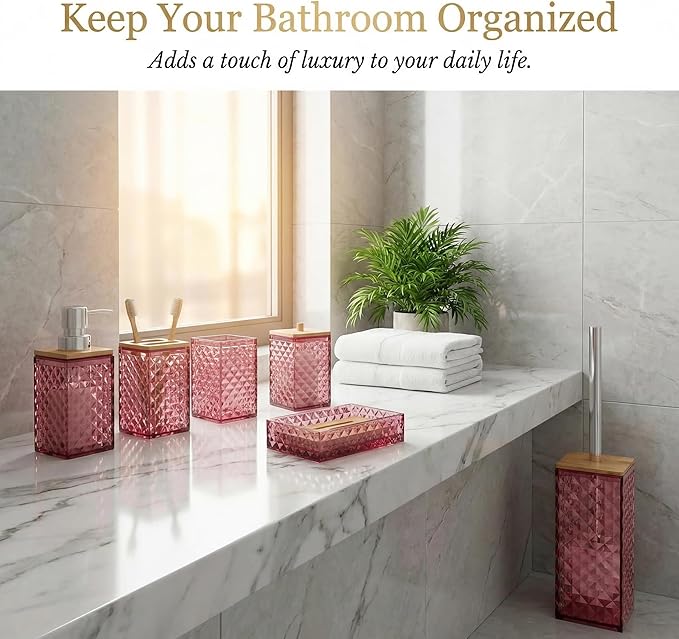 Red Bathroom Accessory Set, 6 PCS Red Bathroom Accessories Set,