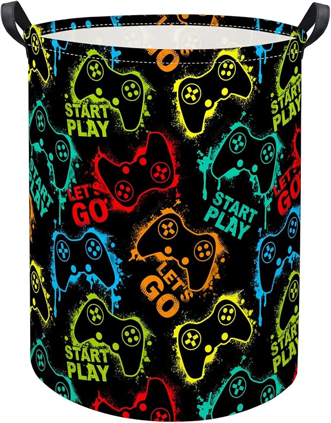 Kids Laundry Basket Baby Hamper Toy Storage Bin for Boys Room Decor Baby Nursery Hamper Gift Baskets for Bedroom Bathroom(Game)