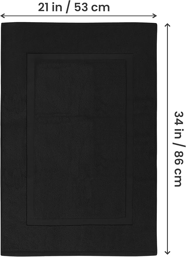 Utopia Towels Cotton Banded Rug, Bath Mats, Not a Bathroom Rug, 21 by 34 Inches, 100% Ring Spun Cotton, Highly Absorbent Shower Bathroom Floor Mat, Black, 2 Pack