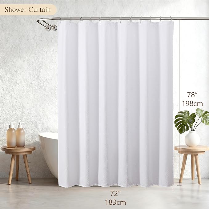 Aiyufeng White Shower Curtains for Bathroom，Dot Like Embossed Textured Waterproof Fabric Shower Curtain，Hotel Luxury Quality & Soft Cloth，Machine Washable，72Wx78L