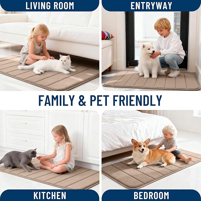 OLANLY Memory Foam Bath Mat 34x21, Super Soft Absorbent Bathroom Rugs, Quick Dry, Machine Washable Shower Floor Rugs, Bathmat Carpet, Bathroom Home Decor Accessories, Tan