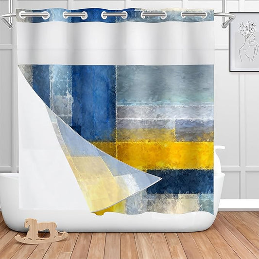Shrahala Brown Abstract Art No Hooks Shower Curtain with Snap in Liner Set, Grey Contemporary Colorful Bathroom Décor Polyester Fiber Waterproof for Stall Bathtubs 71 X 74 in