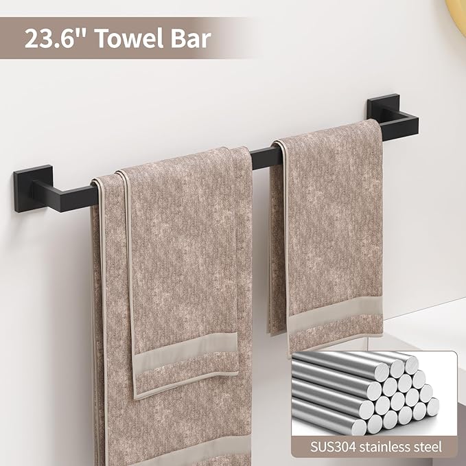 10-Piece Brushed Nickel Bathroom Hardware Set SUS304 Stainless Steel, 2×23.6" Towel Bars, 2 Towel Rings, 2 Toilet Paper Holders & 4 Towel Hooks Wall Mounted Bathroom Accessories Set