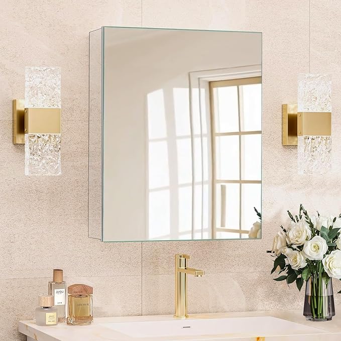 16 x 24 Inch Medicine Cabinet Mirror,Bathroom Mirror Cabinet with Adjustable Shelves,Aluminum Silver Medicine Cabinets for Bathroom,Recessed or Wall Mounted Medicine Cabinets