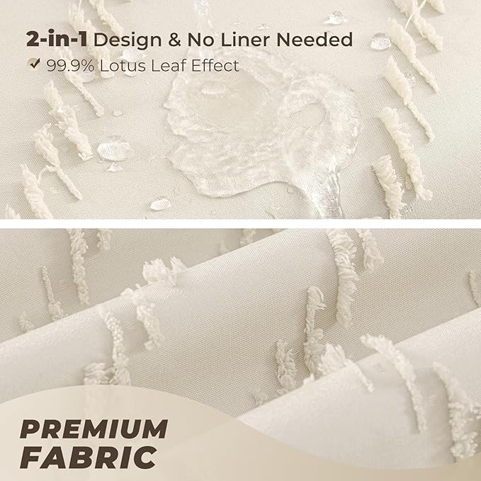 Cream Shower Curtain Boho Farmhouse Shower Curtain 72”W x 72”L Tufted Chevron Textured Minimalist Shower Curtains for Bathroom
