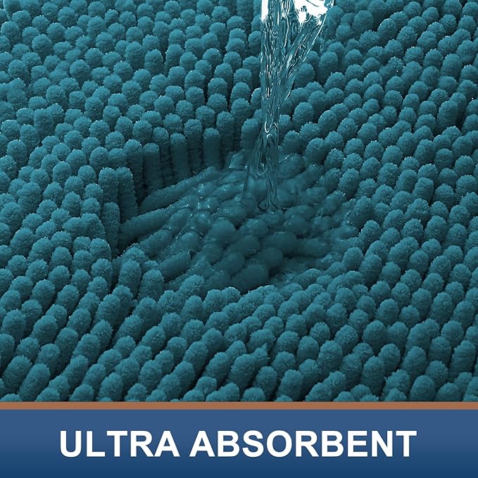 Smiry Luxury Chenille Bathroom Rugs 24x16, Extra Soft and Absorbent Shaggy Bath Mat, Machine Washable, Non-Slip Plush Carpet Runner for Tub, Shower, and Floor, Home Decor Accessories, Lake Blue