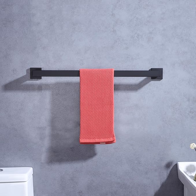 LANC 16 Inche Black Towel Bars for Bathroom Wall Mounted, Total-18 Bath Towel Racks Stainless Steel for Bathroom Kitchen Towel Holder Towel Hanger Towel Rods, Matte Black A8804MB-4P1