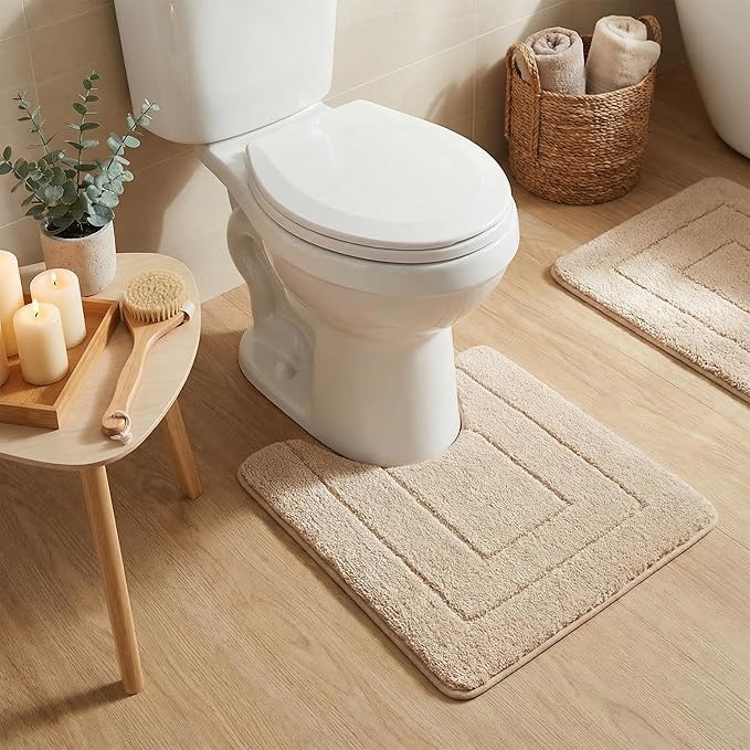GRANNY SAYS Bathroom Toilet Rugs U Shaped, Bath Mats for Bathroom, Bath Rugs Non Slip Washable, Absorbent Microfiber Toilet Mat, Soft Plush Shaggy Bath Carpet, 20" x 24", Khaki