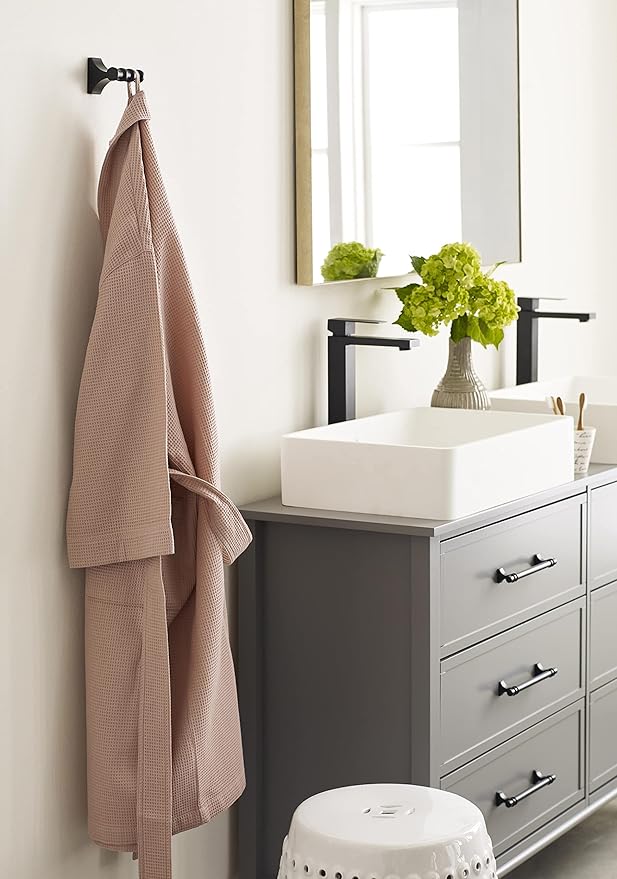 Amerock BH36050MB | Matte Black Double Robe Hook | 2-15/16 in. (75 mm) Length Towel Holder | Davenport | Towel Hook for Bathroom | Bathroom Hardware | Bath Accessories
