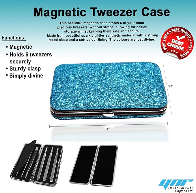 Glittery Magnetic Case for 6 Eyelash Tweezers Light Weight Hidden Magnetic Frame (Black)