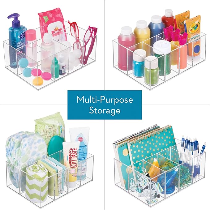 iDesign 5-Section Divided Makeup Organizer for Bathroom Vanity or Countertop - Set of 2 - Clear